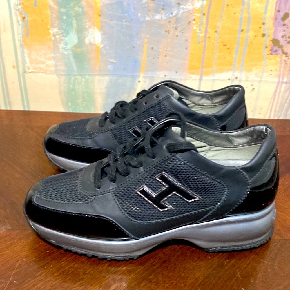 Hogan Interactive H Flock Sneakers Black Gray Leather Women’s Eu 36 1/2 /Us 6.5 View 3